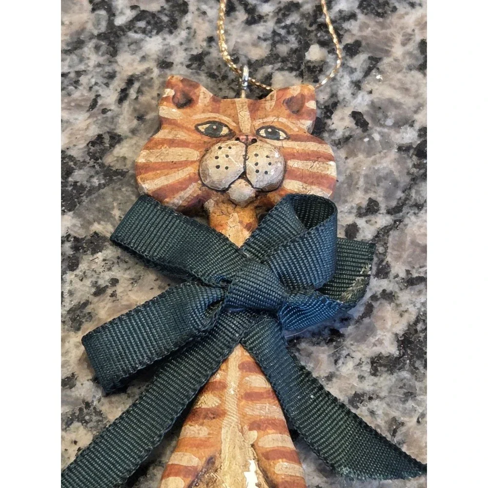 Kurt Adler Yellow Stripe Cat with Mouse & Wreath Christmas Ornament
